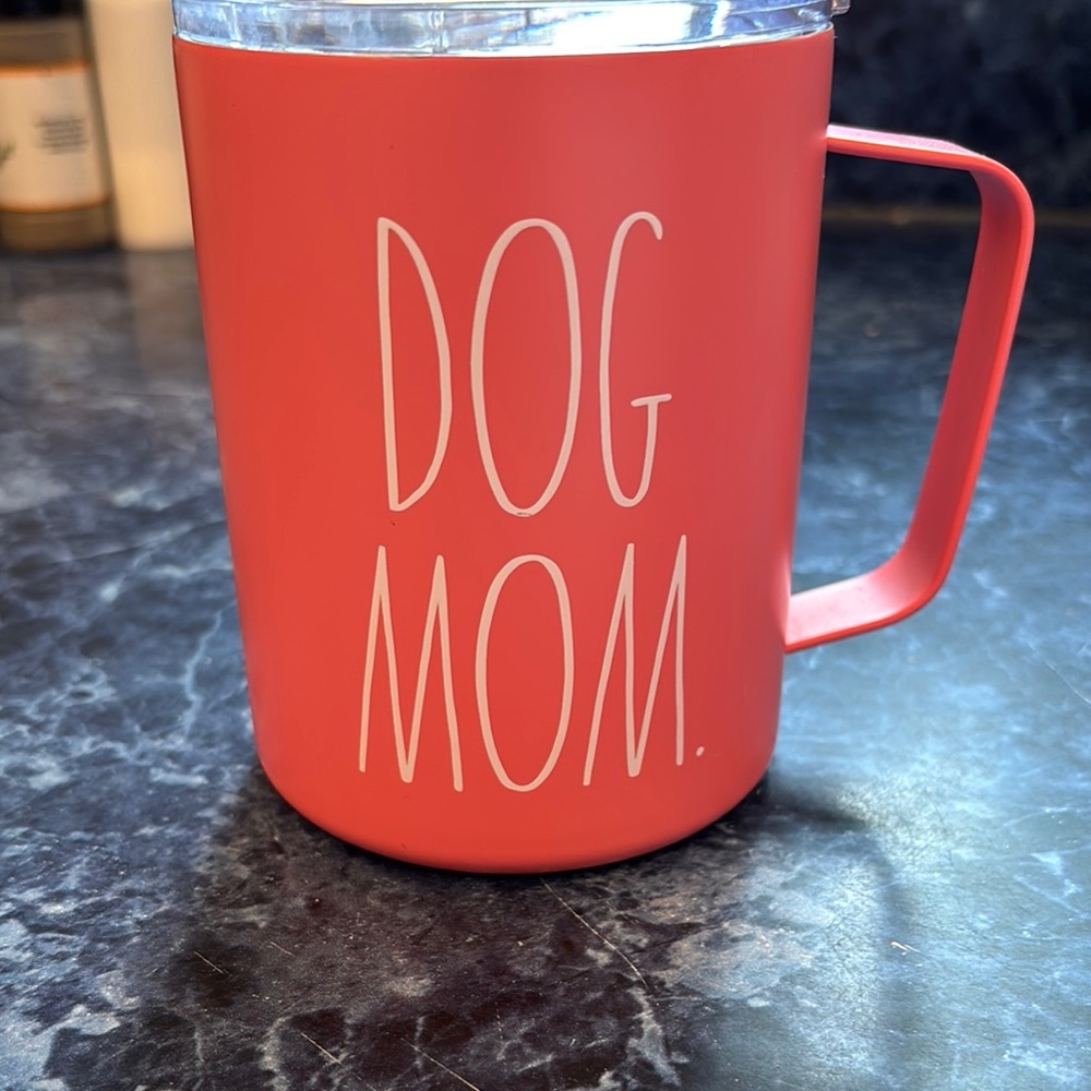 Rae Dunn Coral Red "DOG MOM" Insulated Mug